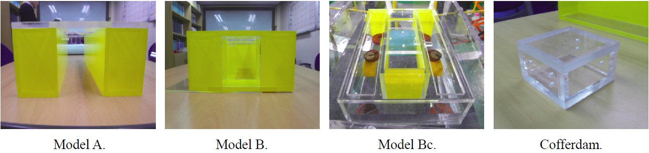 Test models : Model A, Model B, Model Bc, and cofferdam.