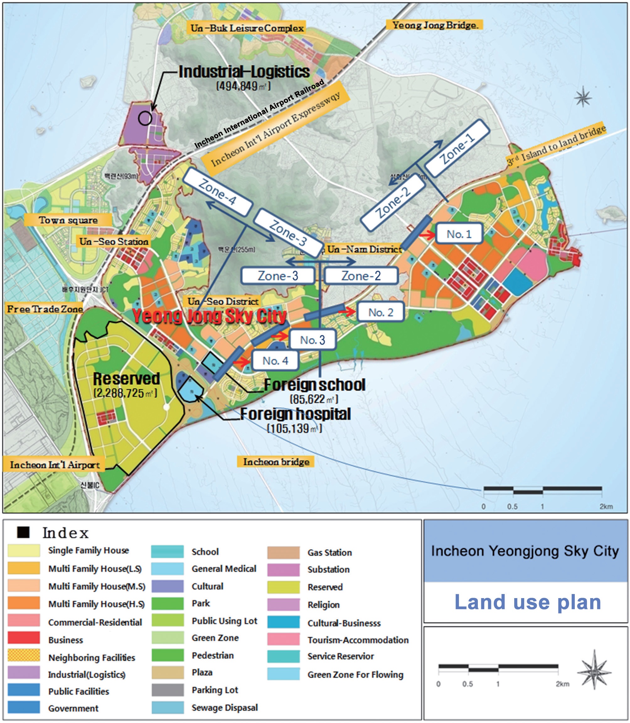 Land use and installation plan for structures in Yeongjong Sky City business district.