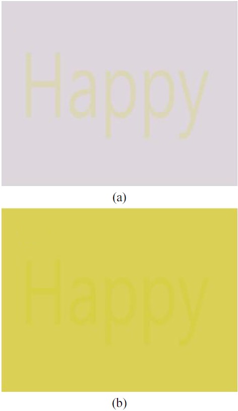 Color appearance changes in the selected pair (a) before and (b) after application of 90% yellow filter.