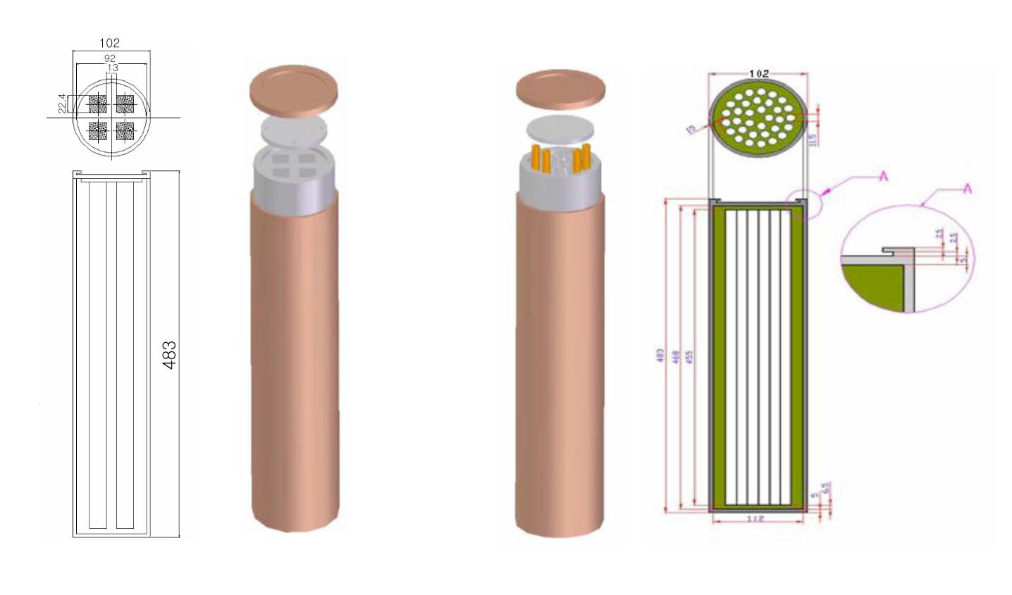 Schematic of a KDC-1 Canister (Left) and a KDC-CANDU Canister (Right) [7].