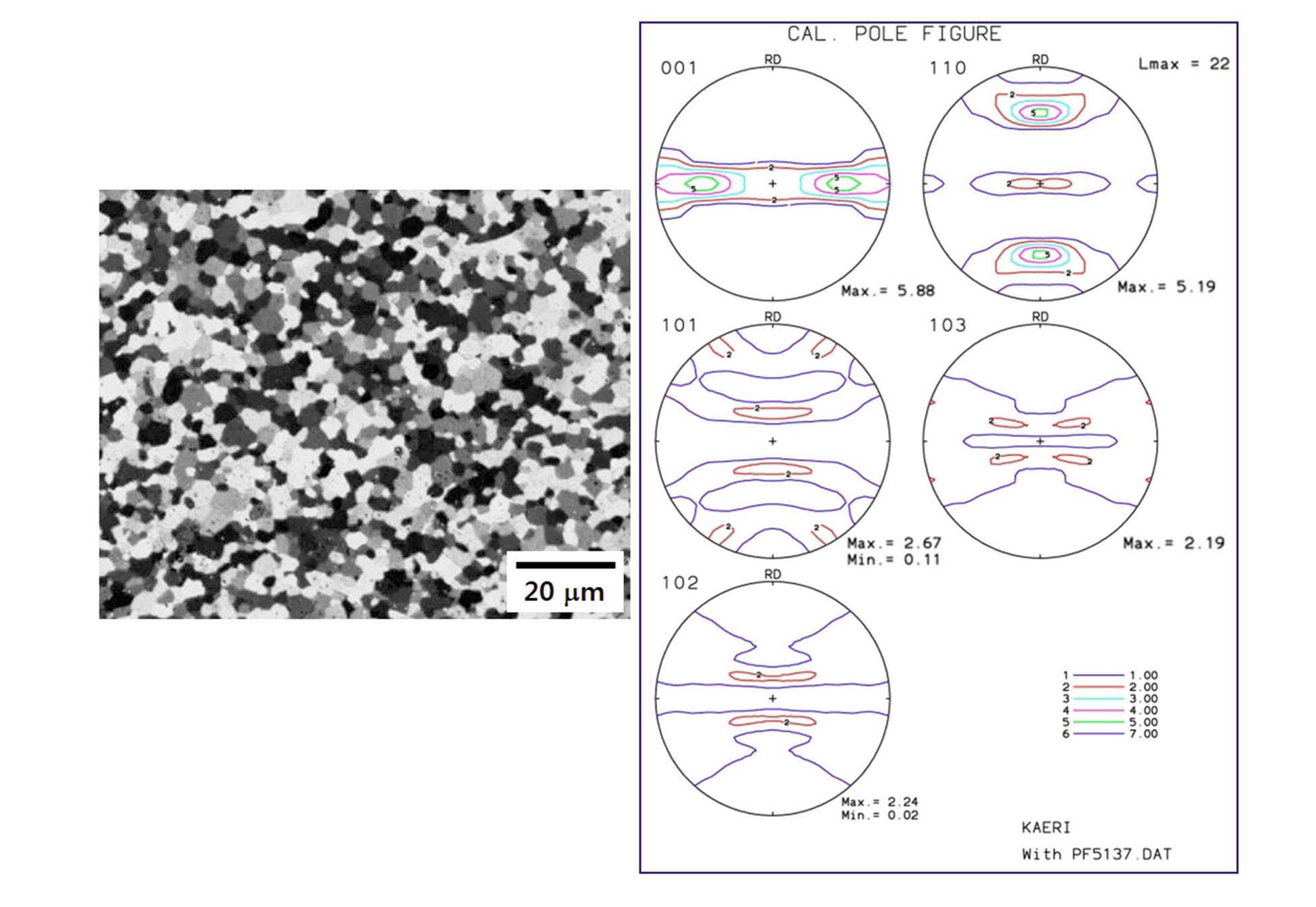 Optical Micrograph and Pole Figure Analysis Results of T-1 Alloy