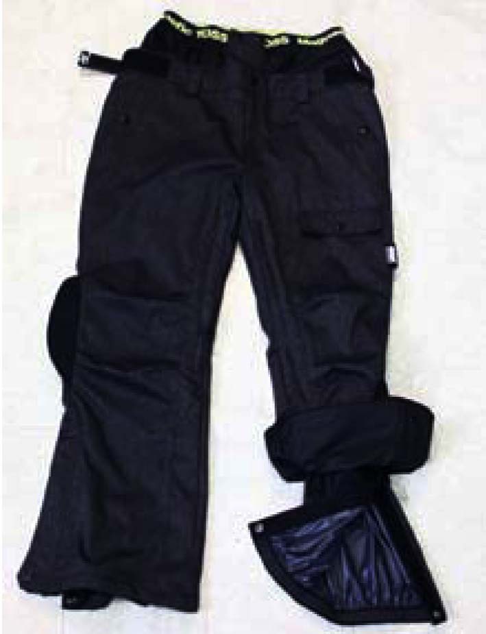 The pants with ankle protection gear.