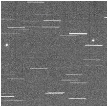 COMS 1 image on Feb. 23th, 2011 at Sobaeksan Optical Astronomy Observatory. The left dot is COMS 1, and right dot is JCSAT 3A.