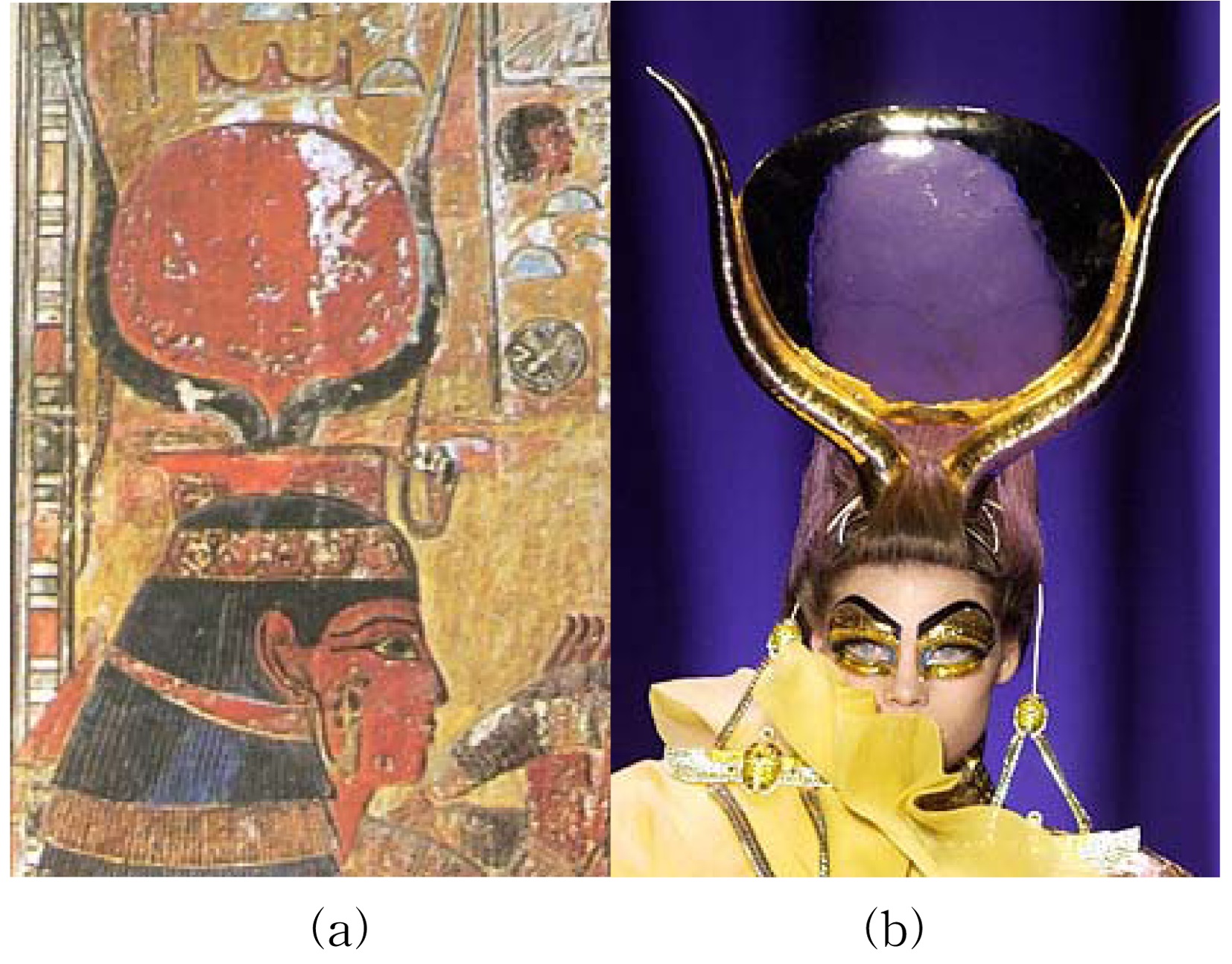(a) Hathor's Hat, 20,000. years of fashion, p.98, (b) Christian Dior 2004 S/S. www.style.com.