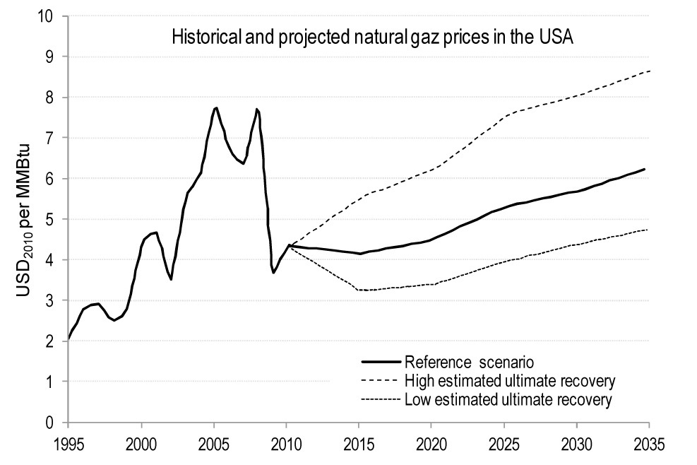 Historical and Projected Natural Gas Prices in the USA (Source: NERA, 2012)