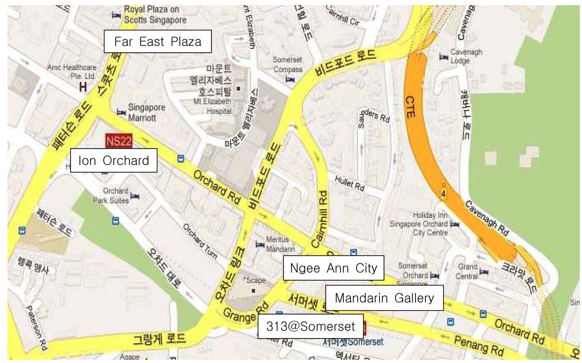 Map of Orchard Road.
http://maps.google.co.kr/