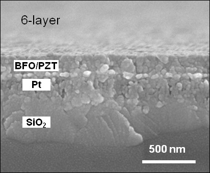 Cross-sectional SEM micrographs of BFO/PZT heterolayered thin films