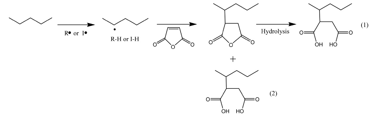 Mechanism of grafting MAH onto polyethylene.