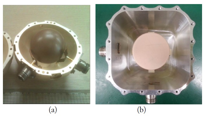 Fabricated triple-mode resonators: (a) sphere and (b) rod.