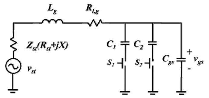 The equivalent input circuit of the high Q series resonance low-noise amplifier.