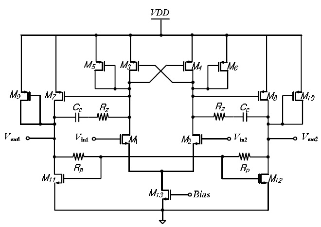 Schematic of the proposed operational amplifier.