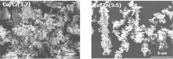 SEM images of Cu/Cr and Cu/Zn mixed oxides.