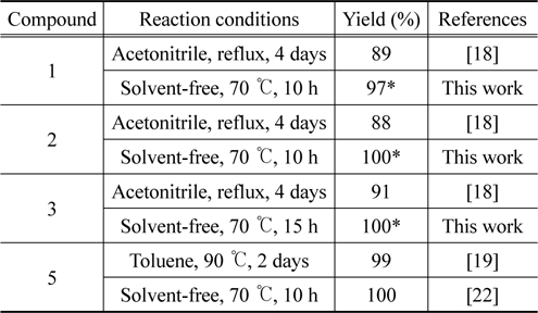 Comparison of experimental c onditions and yields for pre- paring bis(3-methylimidazolium) cation-based ionic liquids (1-3, 5).