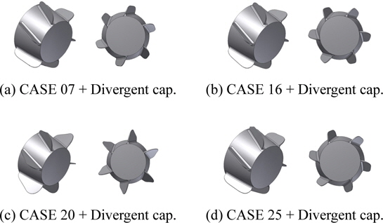 Alternative designs of PBCF with divergent cap.