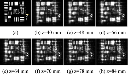 Captured images: (a) the directly captured image of the object; (b)-(h) the captured diffracted intensity images.