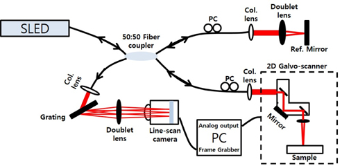 Schematic diagram of the optical coherence tomography system developed in this study.