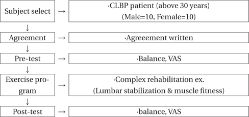 Experimental procedure (CLBP: chronic lower back pain, VAS: visual analogue scale).