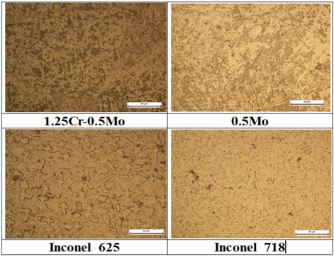 Comparison of microstructures of weld metals welded with four types of electrode (× 300)