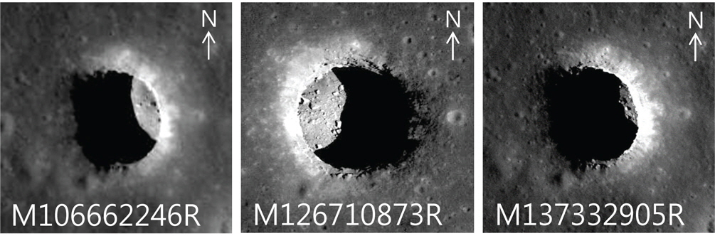 Mare Tranquillitatis pit crater images. We can observe various images because of incidence angle and emission angle are different account of taking time of images.