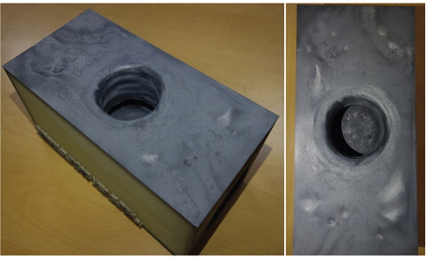 Result produced by a 3D printer from lunar large scale pit crater model. We can see different phase artificially that change incidence angle and emission angle.