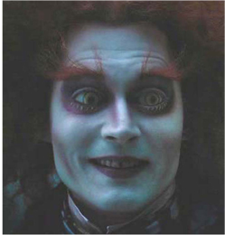 The Hatter's overly-exaggerated pupil size. 2010 Movie “Alice In Wonderland” official DVD(June 14, 2013)
