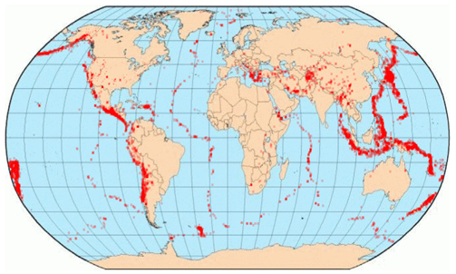 Geographical distribution of earthquakes (Source: USGS, 2013)