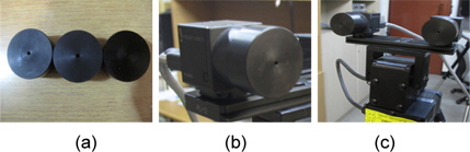 (a) 핀홀 렌즈 (b) 핀홀렌즈를 장착한 비전센서 (c) 가상 스테레오 방사선 센서