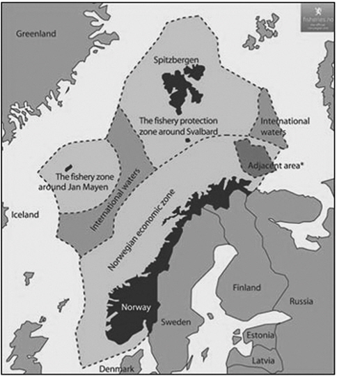 Map of Norwegian fishing policy (source : NMFCA, 2010; IMR, 2003).