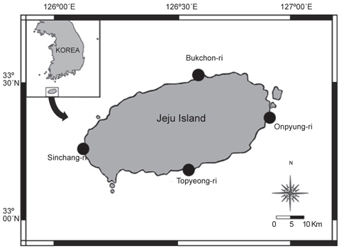 A map of the four study sites in Jeju Island, Korea.