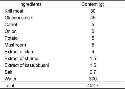 Formulas for preparation of instant krill Euphausia superba gruel