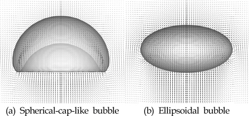 Velocity vectors around the bubbles