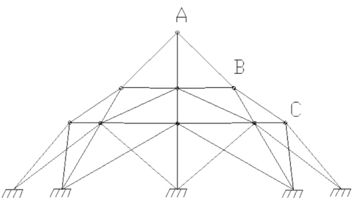 Optimized shape of 52-bar truss