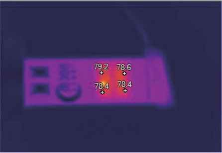 Temperature contour of a LED headlamp with IR camera.