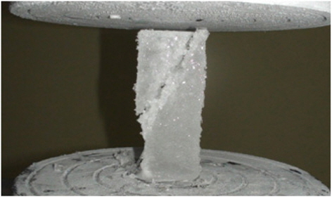 Compressive strength test of model ice