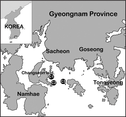Sampling locations in Changseon area on the south coast in Korea.