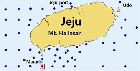 Observation points of current in Jeju offshore area