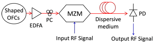 Schematic of a multi-tap MWP filter using OFCs.