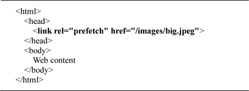Prefetch hints in an HTML document.