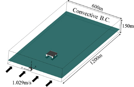 Physical configuration and boundary conditions of the marine structure partially submerged under the free surface
