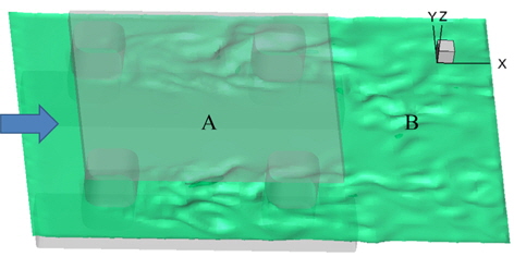 Instantaneous snapshot of the free-surface around the marine structure