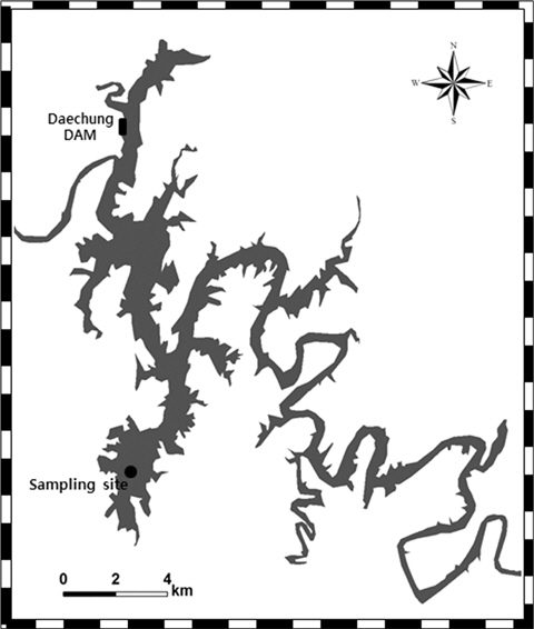 Map showing the sampling station in Daechung reservoir.