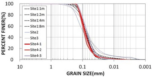 Particle size distributions of the samples