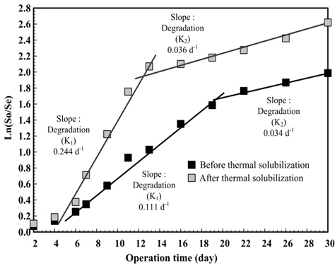 Results of degradation rate with the thermal solubilization.