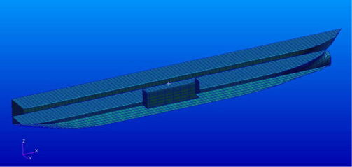 Panel model with moonpool and without cofferdam (half hull panel model)