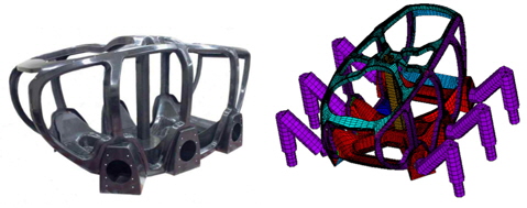 Manufactured CFRP body frame of CR200(a) and Finite element model of CFRP body frame(b)