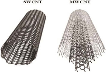 Difference between single-walled carbon nanotubes (SWCNTs) and multi-walled CNTs (MWCNTs). Reprinted with permission from [20].