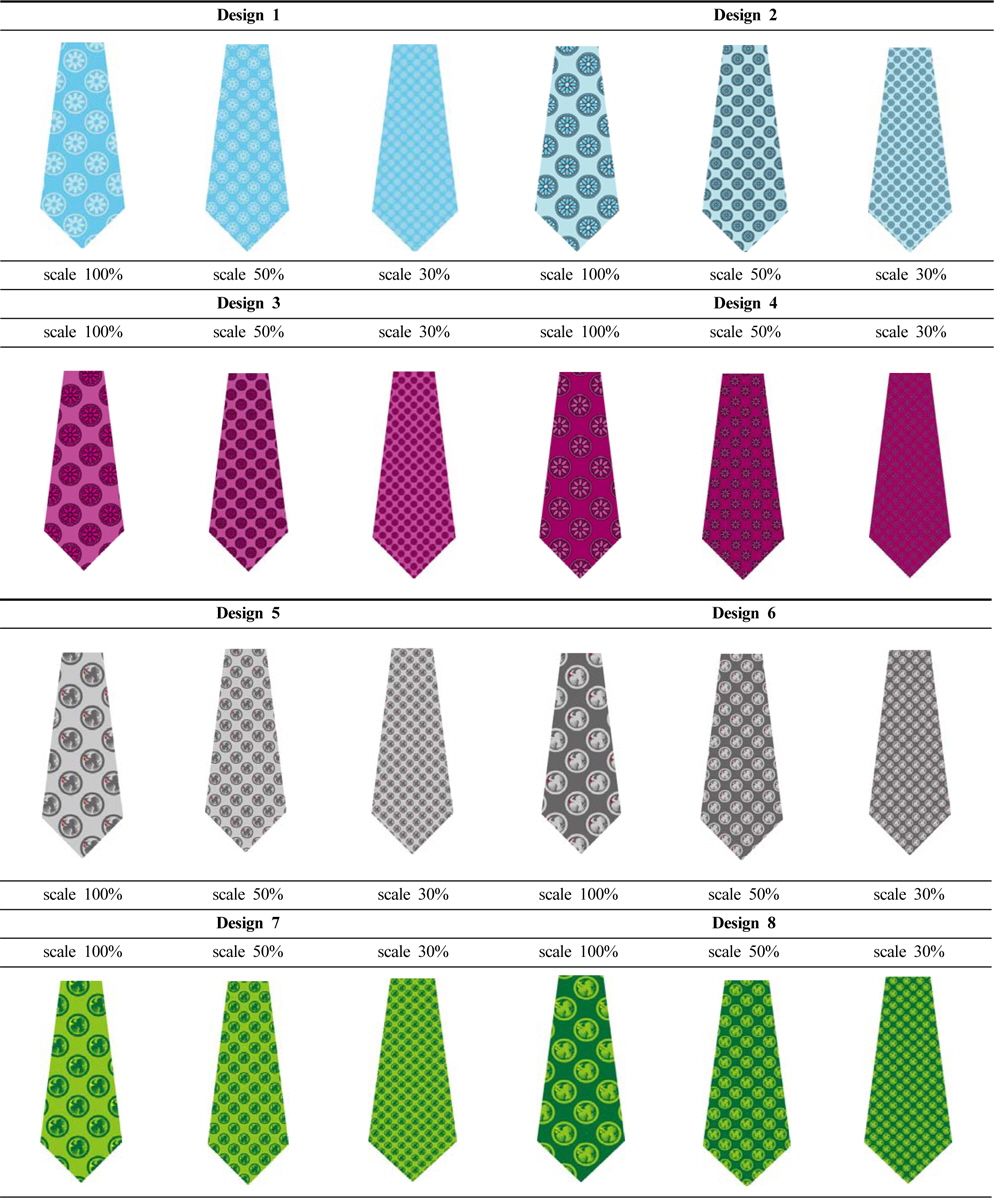 Necktie designs using the double-row chrysanthemum and the phoenix motifs