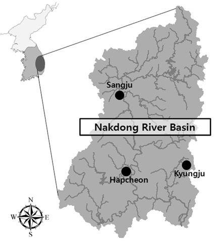Map showing the survey sites in Nakdong River basin.
