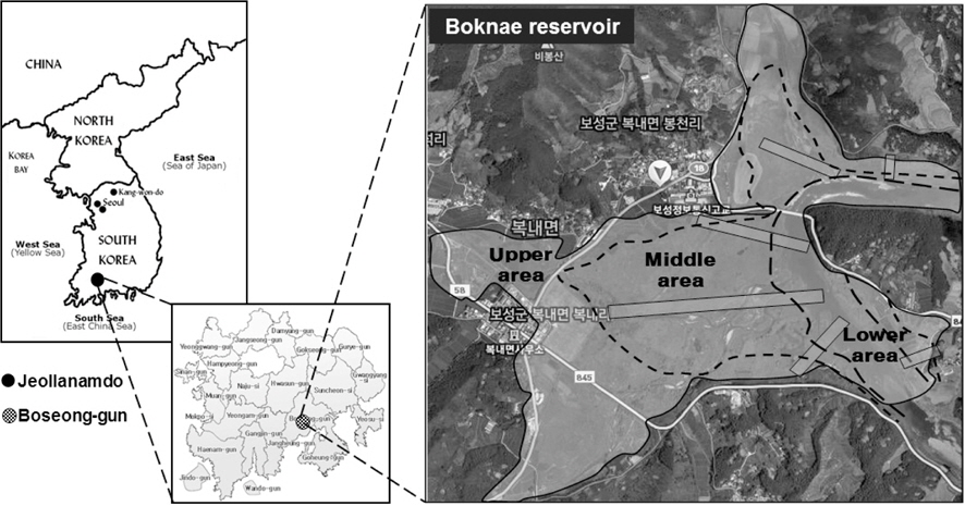 Geographical description of Boknae reservoir located within Juam lake.
