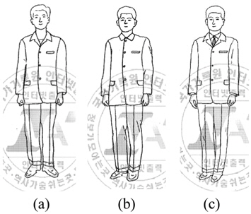 Standard simplified clothes- man's uniforms. (a) sports collar (b) sports collar buttoned up (c) ceremonial place or meeting VIP or foreigners. National Archives of Korea. http://theme.archives.go.kr.